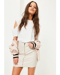 Missguided Nude Coated Zip Front Skirt