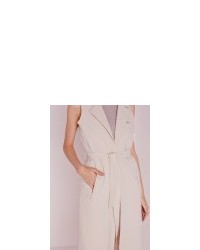 Missguided Sleeveless Belted Longline Duster Coat Nude