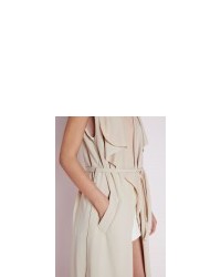 Missguided Sleeveless Belted Waterfall Duster Coat Camel