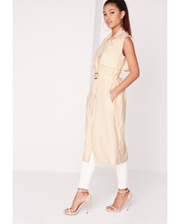 Missguided Sleeveless Lightweight Trench Coat Camel