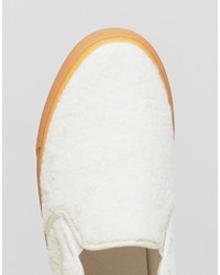 Asos Slip On Sneakers In Off White Borg With Gum Sole