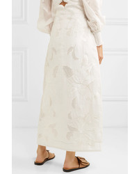 Zimmermann Corsage Embroidered Linen And Canvas Skirt