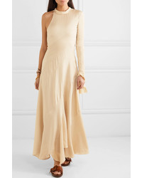 Chloé Frayed One Sleeve Satin Maxi Dress