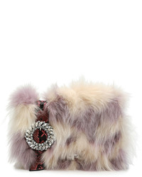 Miu Miu Jeweled Fox Fur Python Clutch Bag