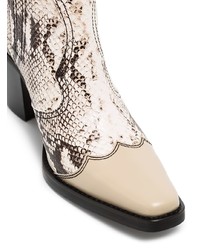 Ganni Lovina 70mm Snake Print Leather Cowboy Boots