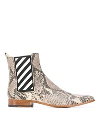Beige Snake Leather Chelsea Boots