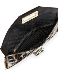 Diane von Furstenberg Agent Irina Snake Embossed Zip Clutch Bag Leopard