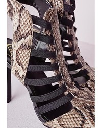 Missguided Woven Gladiator Heeled Sandals Snake