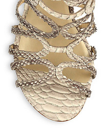 Stuart Weitzman Snake Embossed Leather Sandals