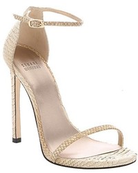 Stuart Weitzman Soy And Gold Tipped Python Nudist Stiletto Sandals