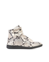 Beige Snake Leather High Top Sneakers