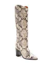 Beige Snake Leather Knee High Boots