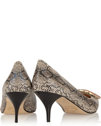 Lucy Choi London Phebe Embellished Snake Effect Leather Pumps