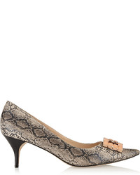 Lucy Choi London Phebe Embellished Snake Effect Leather Pumps