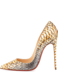Christian Louboutin So Kate Python Red Sole Pump Gold