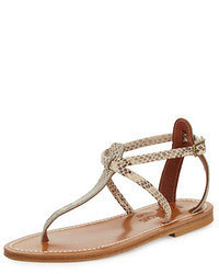Beige Snake Leather Thong Sandals