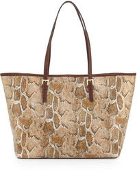 Neiman Marcus Vacay Snake Embossed Faux Leather Tote Bag Tan