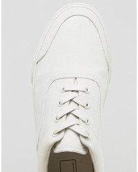 Asos Lace Up Sneakers In Stone Canvas With Rubber Toe Detail