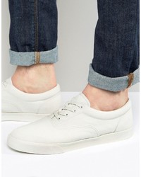 Asos Lace Up Sneakers In Stone Canvas With Rubber Toe Detail
