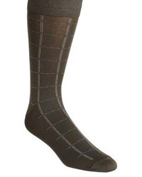 Black Brown 1826 Mercerized Windowpane Plaid Dress Socks