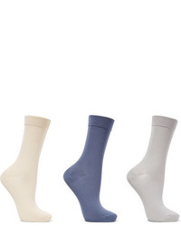 Falke Set Of Three Cotton Blend Socks Beige