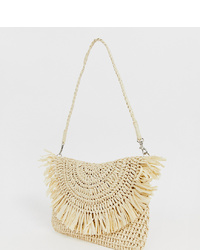 South Beach Frayed Edge Straw Clutch Bag With Detachable Shoulder