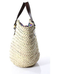 Etro Beige Straw Woven Asymmetrical Large Tote Handbag