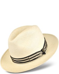 Borsalino Beige And Blue Stripe Band Real Panama Hat