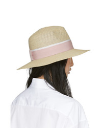 Maison Michel Beige And Pink Straw Henrietta Hat