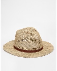Asos Brand Straw Hat In Beige With Wide Brim