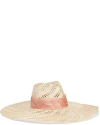 Eugenia Kim Cassidy Feather Trimmed Woven Straw Hat Beige