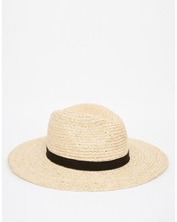 Asos Collection Natural Straw Fedora Hat With Bow Trim