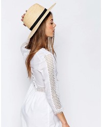 Asos Collection Natural Straw Fedora Hat With Bow Trim