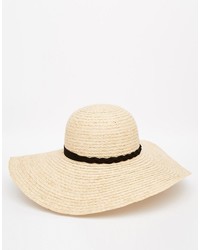 Asos Collection Natural Straw Floppy Hat With Braid Mix Band