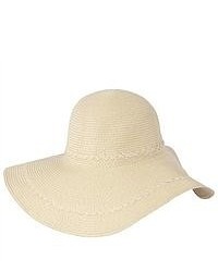 Luxury Lane Beige Wide Brim Straw Floppy Sun Hat With Braided Trims