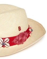 My Bob Embroidery Seashell Straw Fedora Panama Hat