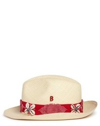 My Bob Embroidery Seashell Straw Fedora Panama Hat