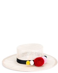 Natasha Zinko Pom Pom Trim Straw Hat