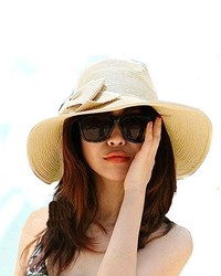 Nsstar Lady Bowknot Beach Sun Visor Foldable Wide Brim Straw Hat Cap