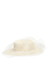 Alex Sisal Straw Boater Hat W Net Tulle Veil
