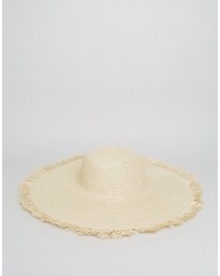 Glamorous Straw Floppy Sun Hat With Frayed Edge