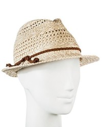 Merona Straw Hat Fedora Natural Tan Pattern Weave With Brown Braid