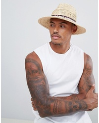 ASOS DESIGN Straw Pork Pie Hat In With Aztec Fringed Band
