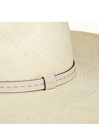 Gucci Straw Wide Brimmed Hat With Leather Band