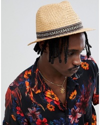 ASOS DESIGN Wide Brim Straw Hat With Aztec Band