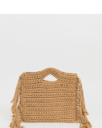 My Accessories London Straw Grab Bag With Fringing