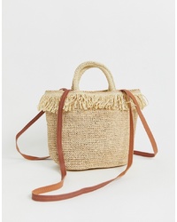 Other Stories Mini Tote Bag In Straw With Gold Details