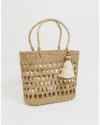 Pimkie Raffia Shopper Bag With Tassel Detail In Beige