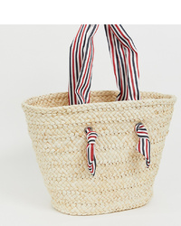 South Beach Straw Beach Bag With Striped Handle