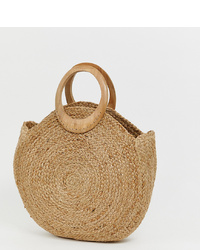 Accessorize Straw Circular Tote Bag With Wood Effect Handle